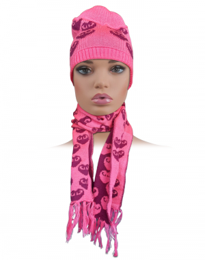 Acrylic Kids Cap with muffler set pink